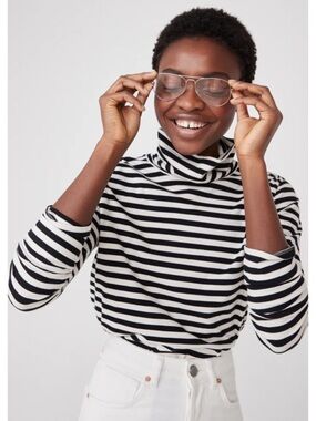KULE Black and White Striped Turtleneck Tee